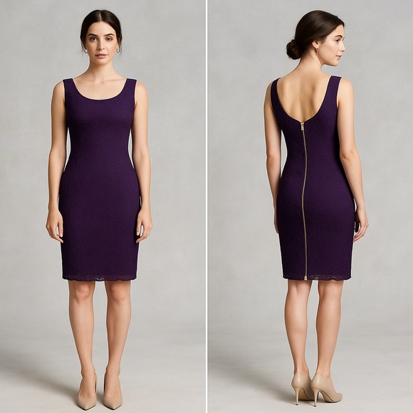 Aidan Mattox Dresses & Skirts - Aidan Mattox S 4 Purple Lace Sheath Dress Sleeveless Zip Back Cocktail Party